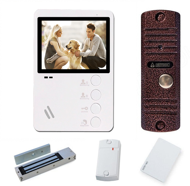 Цветной монитор видеодомофона Altcam VDP431 с вызывной видеопанелью , электомагнитным замком, считывателем и десятью картами доступа (комплект офис)